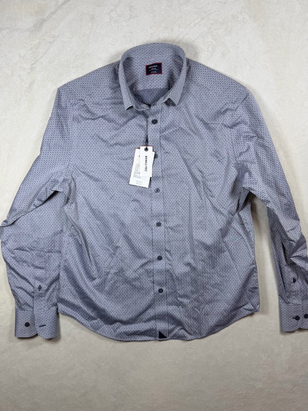 NWT UNTUCKit Medium Wrinkle Free Men's Light Blue Microdot Button-Down Shirt